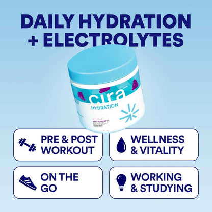 Cira Hydration Electrolytes Powder - Cira x Alicia McCarvell’s Daily Electrolyte Powder, Sugar Free, Himalayan Salt, Magnesium, Potassium for Dehydration Relief & Recovery - Very Grapeful, 45 Servings 🍁 All In One Marketplace Canada