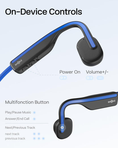 Shokz (AfterShokz) OpenMove - Open-Ear Bluetooth Sport Headphones - Bone Conduction Wireless Earphones - Sweatproof for Running and Workouts, with Sticker Pack (Blue) 🍁 All In One Marketplace Canada