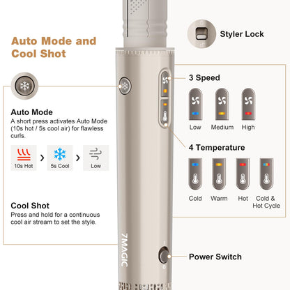 7MAGIC 7 in 1 Hair Styler & Hair Dryer Brush,110,000 RPM High-Speed Negative Ionic Hot Air Styler, 1400W Powerful Blow Dryer Brush & Multi-Style for Straight,Wavy, Curly, and Coily Hair,Champagne Gold 🍁 All In One Marketplace Canada