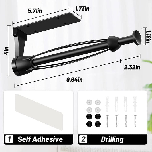 VEHHE Paper Towel Holder Under Cabinet with Ratchet System, Single Hand Operable Paper Towel Holder Wall Mount with Damping Effect, Self-Adhesive Papers Towels Holders or Drilled for Kitchen (Black) 🍁 All In One Marketplace Canada