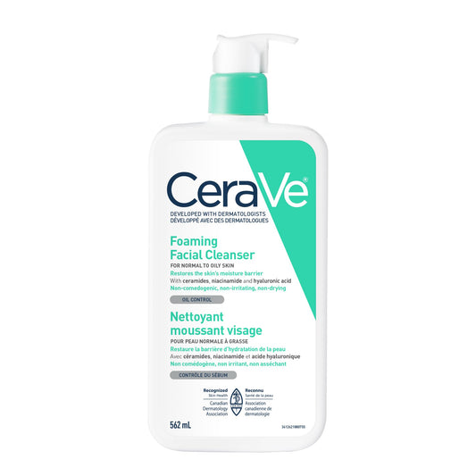 CeraVe Foaming Face Wash, Gel Face Cleanser for Normal to Oily Skin, Removes Excess Oil & Dirt, with Hyaluronic Acid, Niacinamide & Ceramides, Fragrance-Free, Recommended by Dermatologists, 562mL 🍁 All In One Marketplace Canada