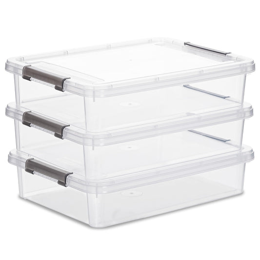 Citylife 3 PCS Plastic Storage Bins with Latching Lids Clear File Box Portable Storage Containers for Organizing A4 Paper, Document, Scrapbook, 14.65" x 10.43" x 2.87" 🍁 All In One Marketplace Canada