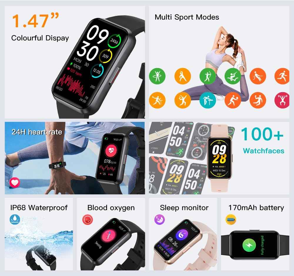 USMECBL Fitness Tracker, Blood Oxygen Heart Rate Sleep 24/7 Health Monitor/Calorie Steps Counter Pedometer Activity Smart watchs/Notifications for Android/iOS Men Women 🍁 All In One Marketplace Canada