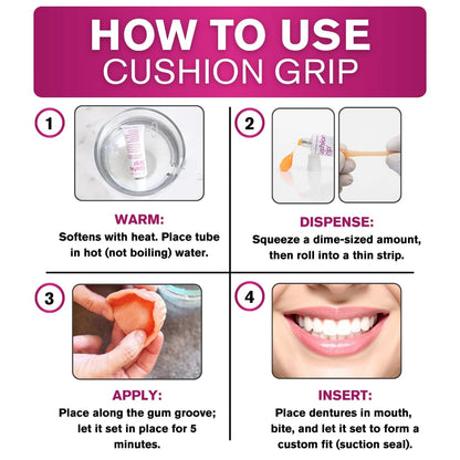Cushion Grip Thermoplastic Denture Adhesive – Refits & Tightens Loose Dentures, Works Like a Denture Reliner for a Long-Lasting, Secure Fit, Cushions Gums, Waterproof & Zinc-Free - 1 oz 🍁 All In One Marketplace Canada