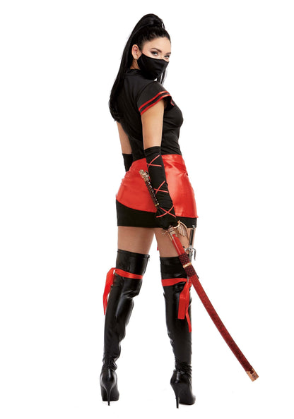 Dreamgirl Adult Womens Sexy Ninja Costume, Halloween Costume, Black/Red, Large