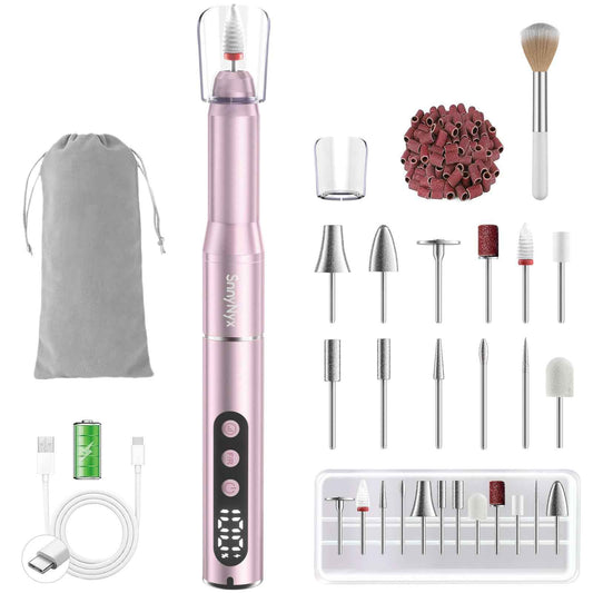 SnnyNyx Cordless Electric Nail Drill 35000 RPM, Professional Nail File Kit with LCD Display, 12 Bits & 36 Sanding Bands, Rechargeable Manicure Pedicure Kit for Acrylic Gel Nails, Salon & Home Use(Rose Gold) 🍁 All In One Marketplace Canada