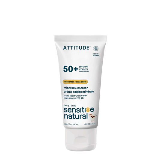 ATTITUDE Sensitive Skin Baby Mineral Sunscreen SPF 50, Broad Spectrum Zinc Oxide, EWG Verified, Mineral-Based, Non-Nano, Lightweight Cream for Face & Body, Unscented, 80 grams 🍁 All In One Marketplace Canada