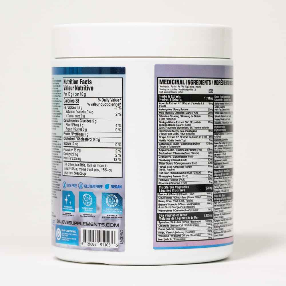 Believe Supplements Superfoods+Greens - Superfood Blend | Boost Energy, Immunity, and Digestion | Rich in Antioxidants & Essential Nutrients! (30 Servings (Pack of 1), Pineapple Mango) 🍁 All In One Marketplace Canada