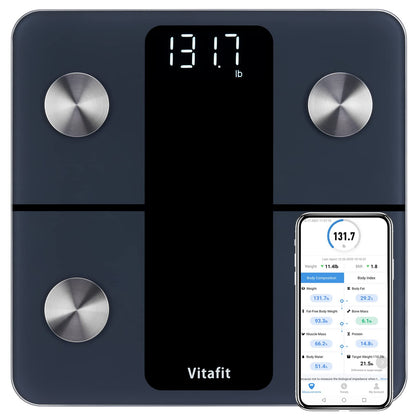 Vitafit Smart Weight Scale, High Accuracy 0.1lb by Our Professional Factory Since 2001, Scale Body Weight App Sync 13 Body Composition with BMI, Body Fat and Muscle, 400lb, LED, Black 🍁 All In One Marketplace Canada