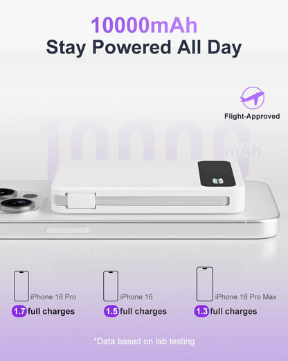Magnetic Power Bank, 10,000mAh Wireless Portable Charger for Mag-Safe 15W Fast Charging, Battery Pack with USB-C/Lightning Cable 22.5W in/Out for iPhone 17/16/15/14/13/12 Series, AirPods & More 🍁 All In One Marketplace Canada