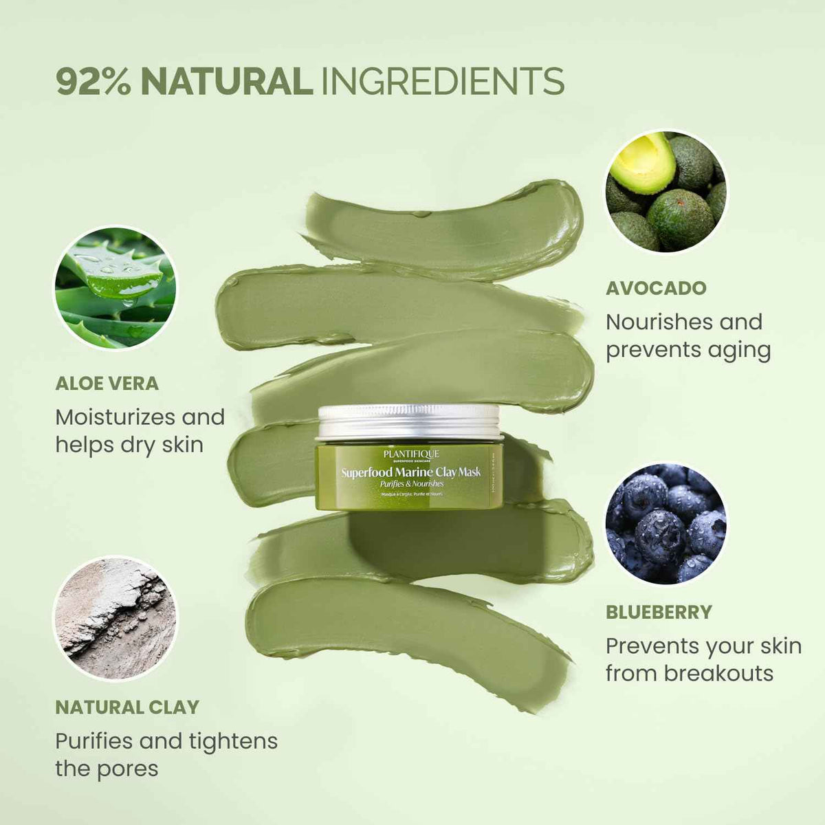 PLANTIFIQUE Clay Mask with Avocado & Superfoods - Korean Face Masks Skincare Products - Dermatologically Tested - Masque Visage Beauté - Gift Idea, 110g / 3.88 fl oz 🍁 All In One Marketplace Canada