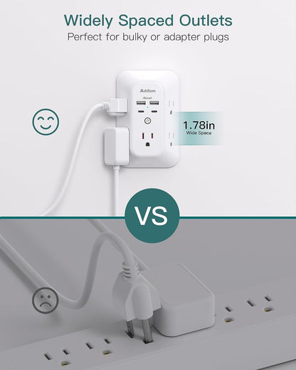 Power Bar, USB Wall Charger Surge Protector 5 Outlet Extender with 4 USB Charging Ports (2 USB C), Multi Plug Outlet, 3-Sided 1800J Power Strip Outlets Splitter Wall Plug Adapter for Home Office Dorm 🍁 All In One Marketplace Canada