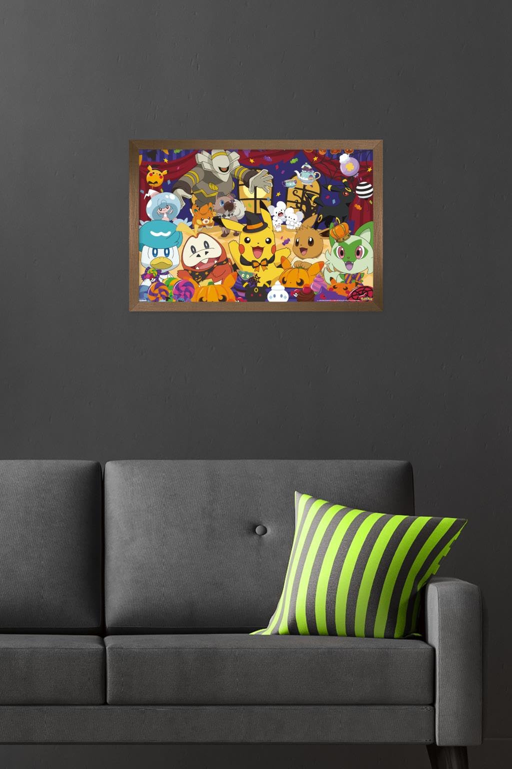Pokémon: Halloween Party- Group Wall Poster, 22.4L" x 14.7W", Bronze Framed Version