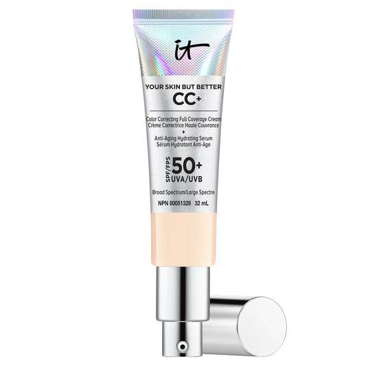 IT Cosmetics Your Skin But Better CC+ Cream, Fair Light (W) - Color Correcting Cream, Full-Coverage Foundation, Anti-Aging Serum & SPF 50+ Sunscreen - Natural Finish - 1.08 fl oz 🍁 All In One Marketplace Canada