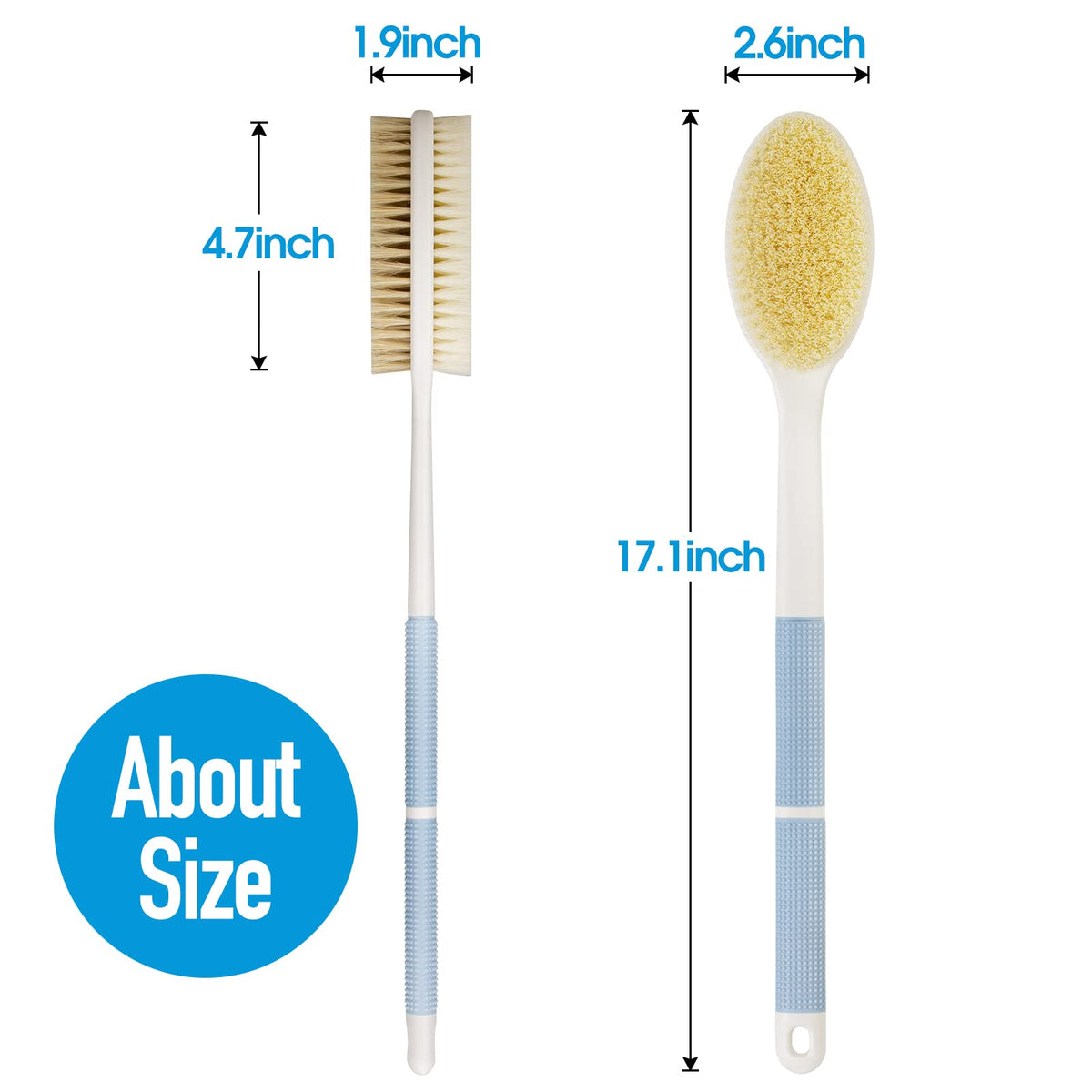 Backski Back Scrubber Anti Slip for Shower,Shower Brush Long Handle with Stiff and Soft Bristles,Body Exfoliator for Bath or Dry Brush(Blue) 🍁 All In One Marketplace Canada