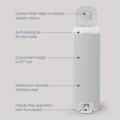 Diaper Genie Platinum Diaper Pail, Stone Grey - Made in Durable Stainless Steel and Includes 1 Easy Roll Refill with 18 Bags 🍁 All In One Marketplace Canada