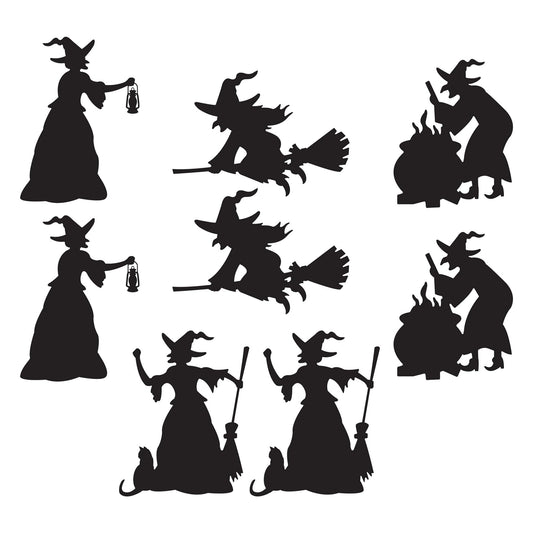Beistle 8 Piece Black Witch Silhouette Cutouts, Halloween Party Decorations