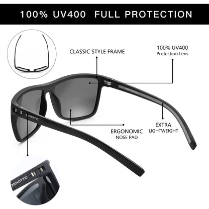ZENOTTIC Polarized Sunglasses for Men Lightweight TR90 Frame UV400 Protection Square Sun Glasses 🍁 All In One Marketplace Canada