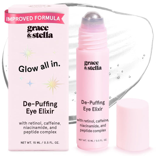 grace & stella Under Eye Brightener Roller - Airplane Travel Essentials - Travel Size Toiletries - Retinol & Caffeine Eye Serum for Puffiness, Dark Circles, Wrinkles - Vegan Skincare (15ml / 0.51floz) 🍁 All In One Marketplace Canada