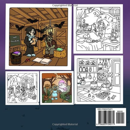 Spooky Hallow: Cute Coloring Book for Adults and Teens Featuring an Adorable Ghost, Skeleton, Mummy, Zombie, and Reaper. 50 Hand-drawn Cozy, Creepy Halloween Scenes with Hygge Moments and Spooky Vibes.