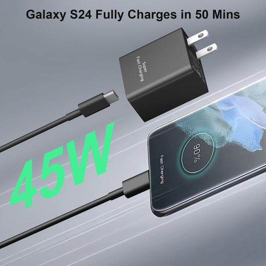 45 W Type C Charger Fast Charging,2-Pack USB C Fast Charger Adapter & USB C to USB C Cable,45W Super Fast Charger for Galaxy S24/S23/S22 Ultra/Plus/Note 20/S20/S21/Galaxy Tab S7/S8 (Black) 🍁 All In One Marketplace Canada