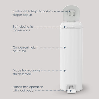 Diaper Genie Platinum Diaper Pail, White - Made in Durable Stainless Steel and Includes 1 Easy Roll Refill with 18 Bags 🍁 All In One Marketplace Canada