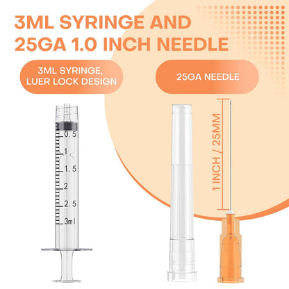 3ml Luer Lock Syringes with 25 Gauge 1 Inch Needles, Luer Lock Disposable Accessories for Lab, Pack of 25 🍁 All In One Marketplace Canada