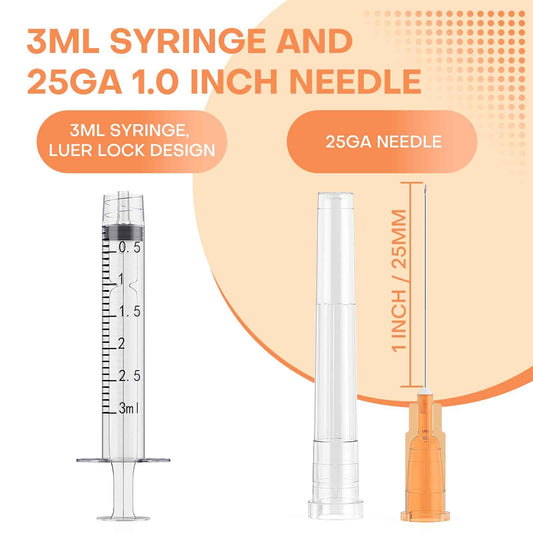 3ml Luer Lock Syringes with 25 Gauge 1 Inch Needles, Luer Lock Disposable Accessories for Lab, Pack of 25 🍁 All In One Marketplace Canada