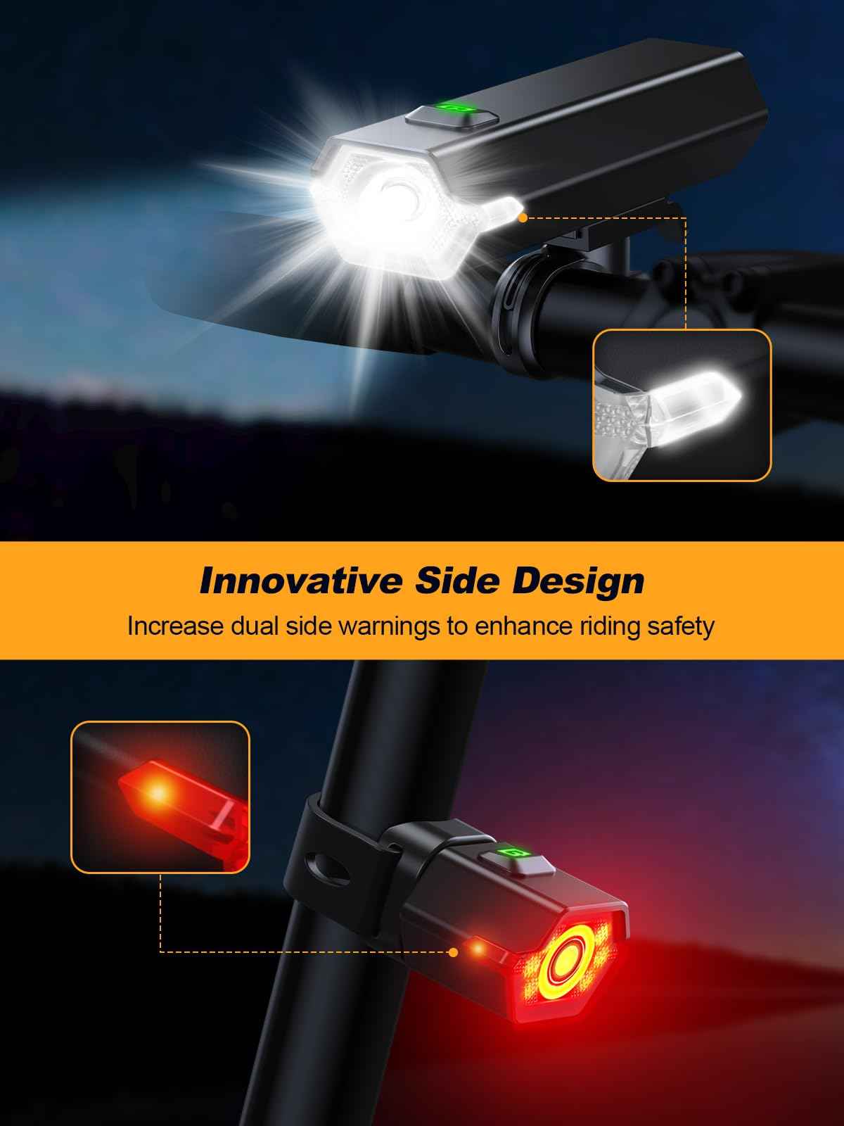 Oldowl Upgraded Bike Lights Super Bright, 4+6 Modes Rechargeable Bike Lights Front and Back with Side Lights, 360°Rotatable Bike Headlight, IP65 Waterproof Bicycle TailLight, Reflectors Accessories 🍁 All In One Marketplace Canada