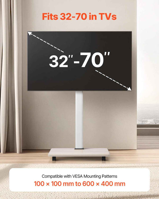 VEVOR Rolling TV Stand, Mobile TV Cart for 32-70 Inch Screens, 25° Left-Right Rotation and Height Adjustable TV Mount on Wheels, Holds up to 99 lbs for Corner, Bedroom, Outdoor, Max VESA 600x400mm 🍁 All In One Marketplace Canada