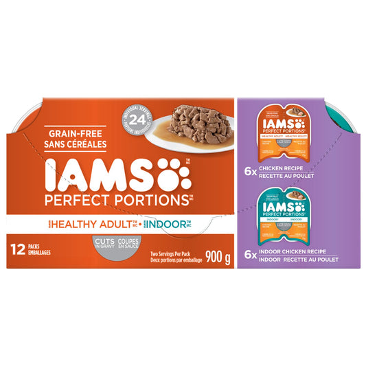 IAMS Perfect Portions Healthy Adult Wet Cat Food Cuts in Gravy - Chicken and Indoor Chicken 12CT Multipack, 75g 🍁 All In One Marketplace Canada