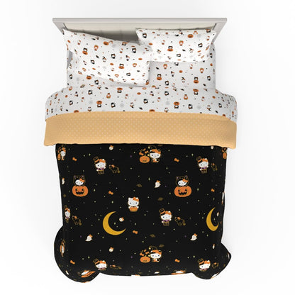 Sanrio Hello Kitty Halloween Pumpkin Queen Bed Set – Super Soft & Cozy 5 Piece Reversible Comforter and Sheet Set (Officially Licensed Product) by Franco