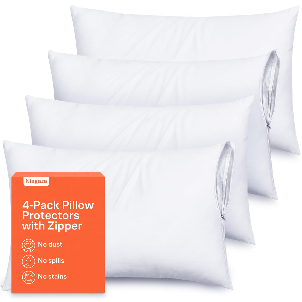 Niagara 4 Pack of Pillow Protectors with Zipper, Effective Dust Protection, Quiet, Stay in Place Pillow Covers, Breathable Case for Pillow Lifespan Extension, White (Standard) 🍁 All In One Marketplace Canada