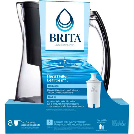 Brita 8 Cup Filter Pitcher, Reduces Chlorine taste and odour from Tap Water, Filters 151 Litres, Marina, Black 🍁 All In One Marketplace Canada