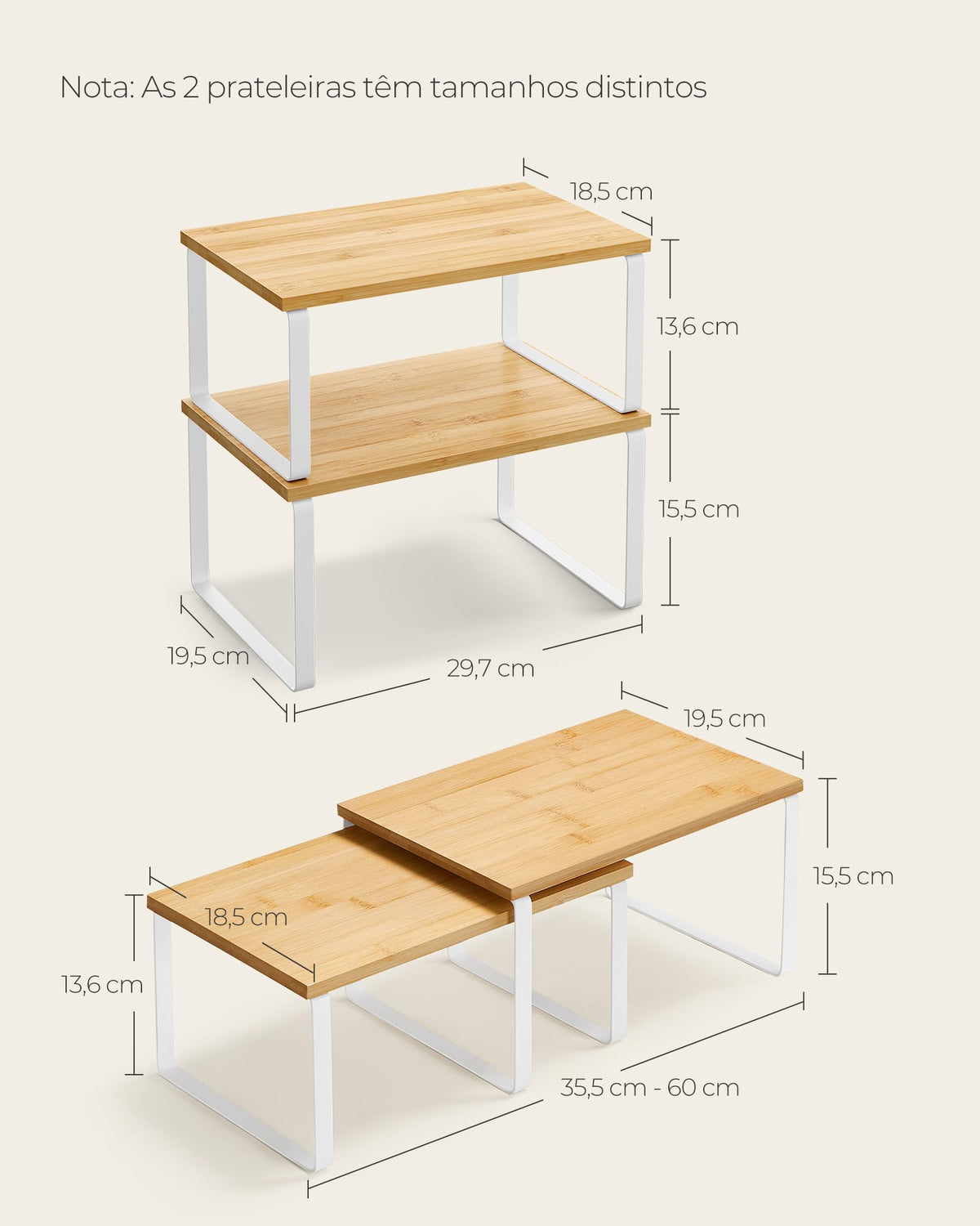SONGMICS Cabinet Organizer Shelf, Set of 2 Kitchen Counter Shelves, Kitchen Storage, Spice Rack, Stackable, Expandable, Metal and Engineered Wood, Cloud White and Natural Beige UKCS02NW 🍁 All In One Marketplace Canada