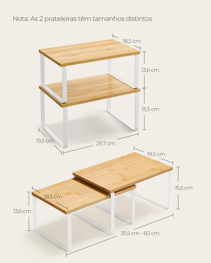 SONGMICS Cabinet Organizer Shelf, Set of 2 Kitchen Counter Shelves, Kitchen Storage, Spice Rack, Stackable, Expandable, Metal and Engineered Wood, Cloud White and Natural Beige UKCS02NW 🍁 All In One Marketplace Canada