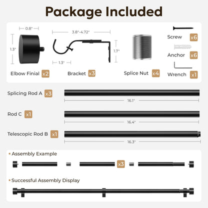 Zeerobee Curtain Rods for Windows 48 to 84, 1 Inch Black Heavy Duty Drapery Rods with Adjustable Length, Outdoor Modern Curtain Pole with Simple End Caps, 32"-86", Black 🍁 All In One Marketplace Canada