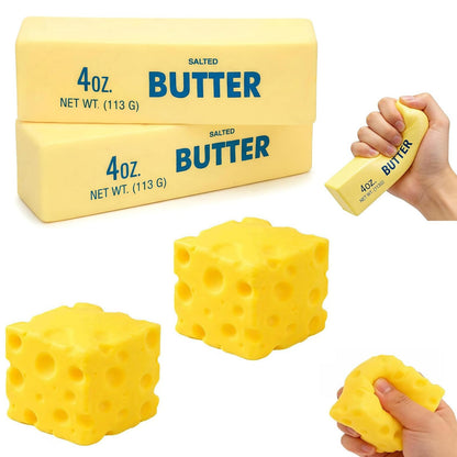 4 PCS Squishy Cheese Butter, 2 PCS Squishy Butter and 2 PCS Cheese, Stress Relief Cube Block, Yellow Unbreakable Figurine Simulation Cheeses Ball (2 Cheeses+2 Butter) 🍁 All In One Marketplace Canada