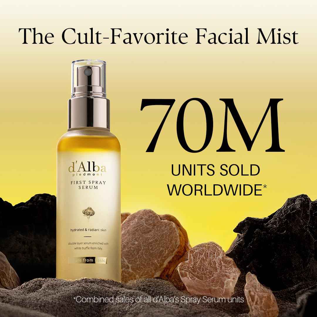 [2 Bottles] d'alba Piedmont Italian White Truffle First Spray Serum 100ml*2 Bundle, Vegan Skin Care, Hydrating Face Moisturizer, Glow Serum for Radiant Skin, Non Comedogenic, All In One Mist, Korean skincare, (100ml*2, Total 200ml)