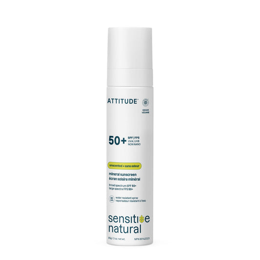 ATTITUDE Sensitive Skin Mineral Sunscreen Lightweight Lotion SPF 50, Broad Spectrum Zinc Oxide, EWG Verified, Mineral-Based, Non-Nano, Water-Resistant 80 Minutes, Non-Greasy for Face & Body, Vegan, Unscented, 80 grams 🍁 All In One Marketplace Canada