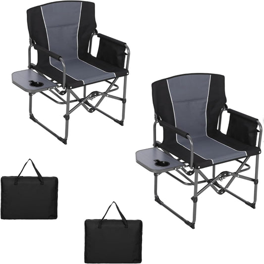 2 Pcs Oversized Heavy Duty Folding Camping Director Chair for Adults – Portable Outdoor Lawn Chair with Side Table, Side Pocket & Cup Holder – Ideal for Camping, Beach, Fishing, Garden, Deck, RV 🍁 All In One Marketplace Canada
