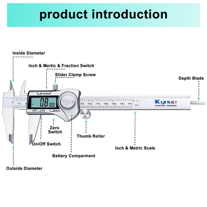 Kynup Digital Caliper, Calipers 6 Inch Measuring Tool with Stainless Steel, IP54 Splash Proof Protection Design, Easy Switch from Inch Metric Fraction, Large LCD Screen (150mm) 🍁 All In One Marketplace Canada