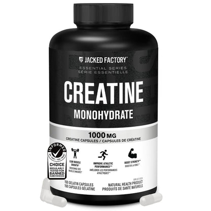 Jacked Factory Creatine Monohydrate Capsules - Canadian-Owned Supplement for Muscle Growth, Increased Strength, Enhanced Energy Output, and Improved Athletic Performance - 150 Pills 🍁 All In One Marketplace Canada