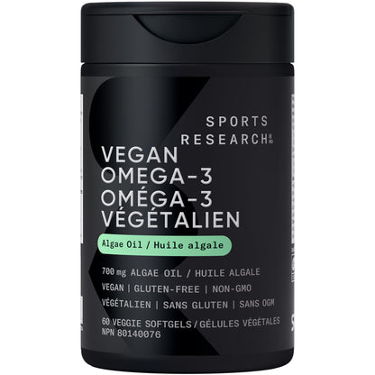 Sports Research Vegan Omega-3 Fish Oil Alternative from Algae Oil - Highest Levels of DHA & EPA Fatty Acids | Non-GMO Verified & Vegan Certified - 60 Veggie Softgels (Carrageenan Free) 🍁 All In One Marketplace Canada