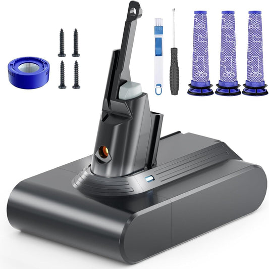 Battery Replacement for Dyson V7, 21.6V 8000mAh Li-ion Battery Compatible with SV11 V7 Motorhead V7 Animal V7Extra V7Mattress V7Absolute V7Trigger Vacuum Cleaners, 3 Pre-Filters and 1 Post-Filter 🍁 All In One Marketplace Canada