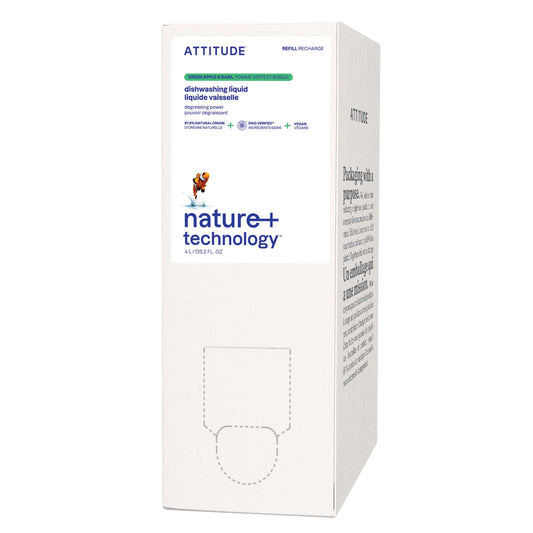 ATTITUDE Dish Soap Refill, EWG Verified, Plant-Based & Vegan Dishwashing Liquid, Naturally Derived, Made in Canada, Green Apple and Basil Scent, 4 Liters 🍁 All In One Marketplace Canada