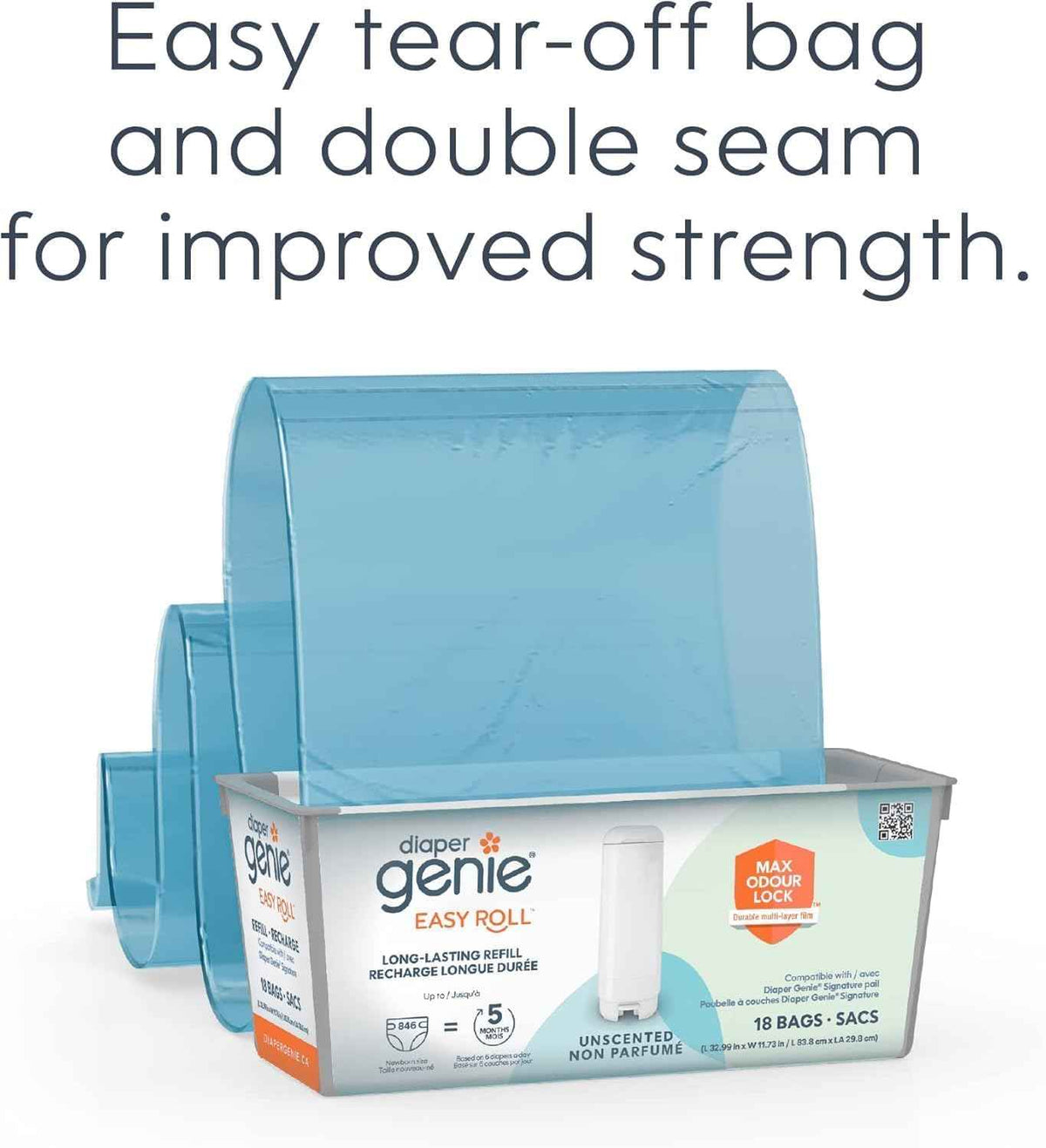 Diaper Genie Easy Roll Refill with 18 Bags - for the Diaper Genie Signature and Platinum pails | Lasts Up to 5 Months or Holds Up to 846 newborn Diapers Per Refill blue 1 Count 🍁 All In One Marketplace Canada