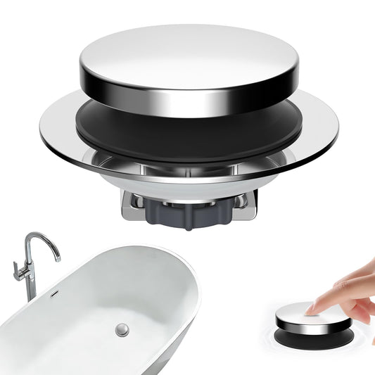 Hibbent 3 in 1 Metal Bathtub Drain Stopper, Universal Pop Up Tub Stopper, Bathtub Drain Hair Catcher, Removable Filter Basket, Anti-Clogging Drain Plug for 1.5''~2.4'' Drain, Brass Bullet Core, Chrome 🍁 All In One Marketplace Canada