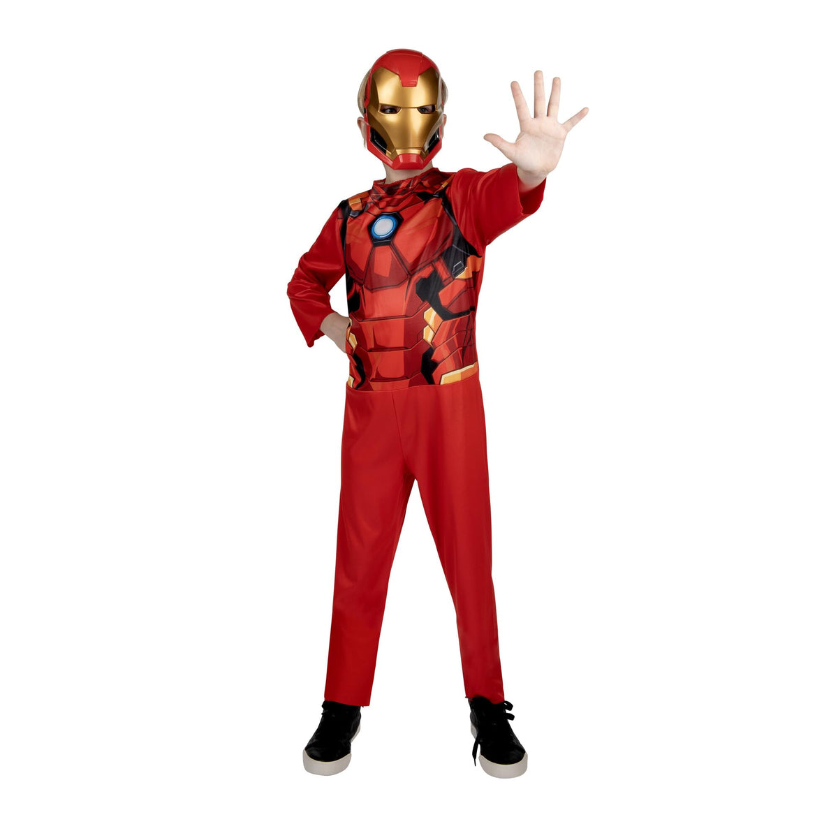 Marvel Iron Man Official Youth Halloween Costume - Premium Quality Fabric Jumpsuit with Printed Design and Plastic Mask - Size Small Red