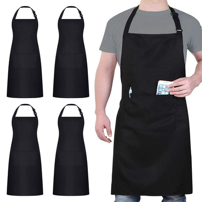 4 Packs Chef Apron, Black Waterproof Apron, Adjustable Apron with 2 Pockets for Men Women, Professional Apron for Kitchen Cooking Gardening Painting Baking Restaurant (Black) 🍁 All In One Marketplace Canada